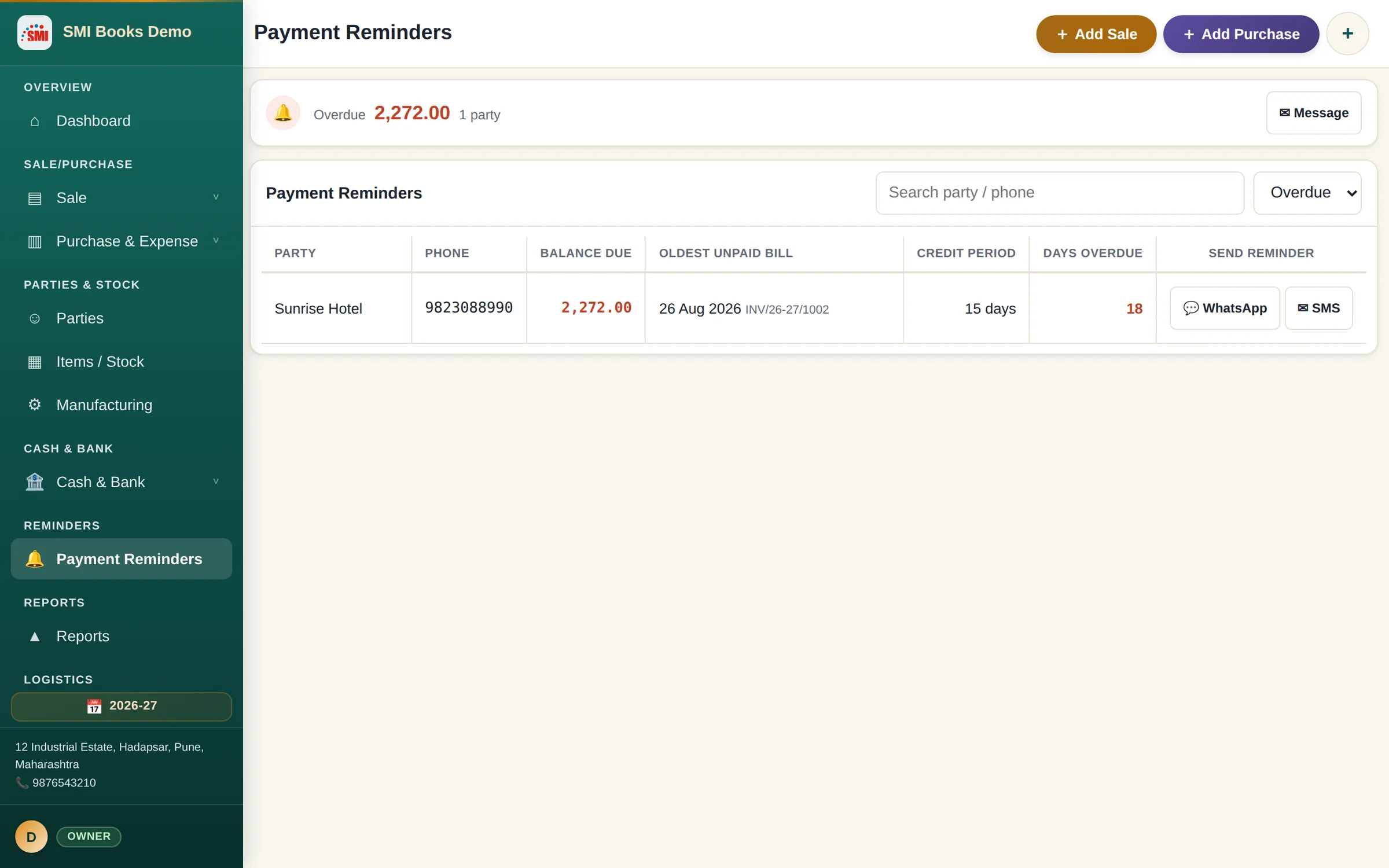 Payment reminders with overdue amounts